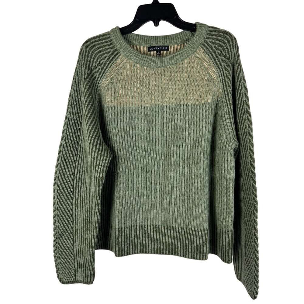 Love Ellie Ribbed Knit Pullover Women XL Green Raglan Sleeve Sweater
